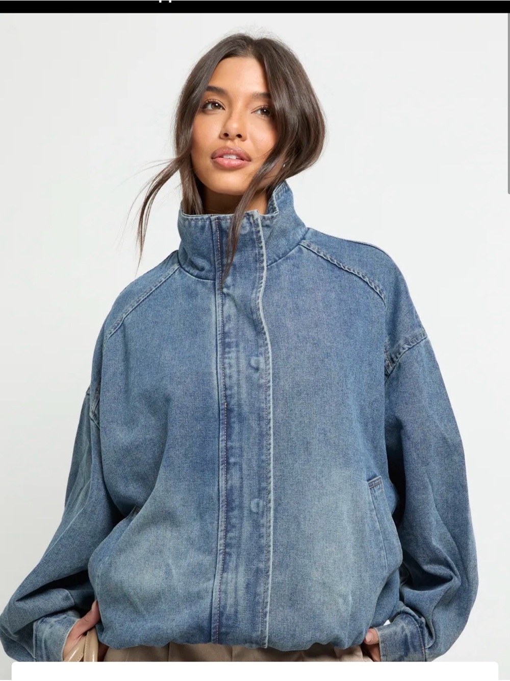 Boohoo Women’s Faded Blue Oversized Denim Bomber Jacket NWT